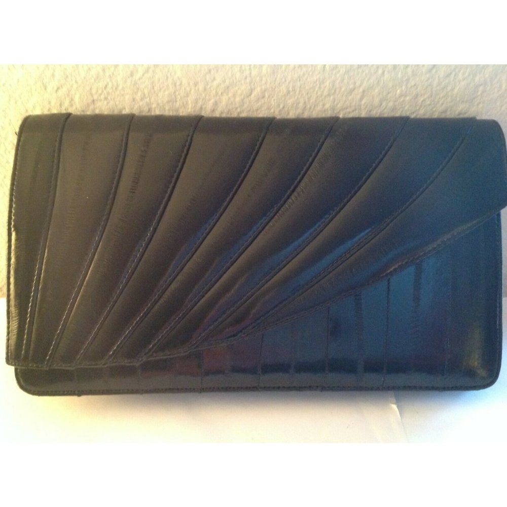 Genuine Vintage Black Eel Skin Shoulder or Clutch Handbag Purse Korea